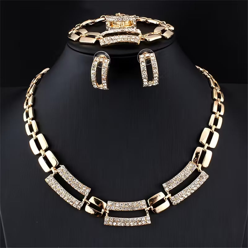 Elegant Gold-Plated Crystal Jewelry Set