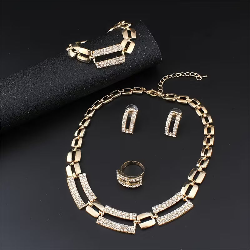 Elegant Gold-Plated Crystal Jewelry Set