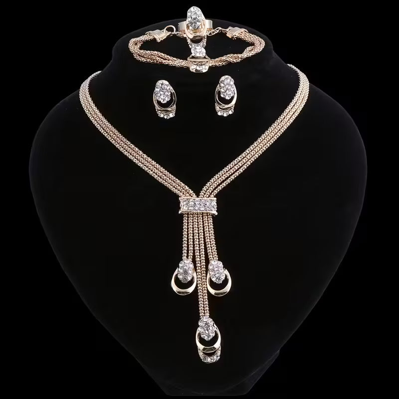 Luxury Gold-Plated Crystal Jewelry Set