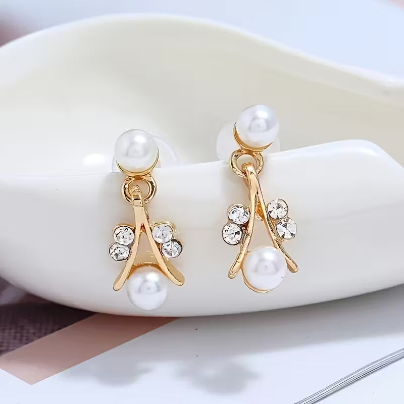 Elegant Gold-Plated Pearl & Crystal Jewelry Set