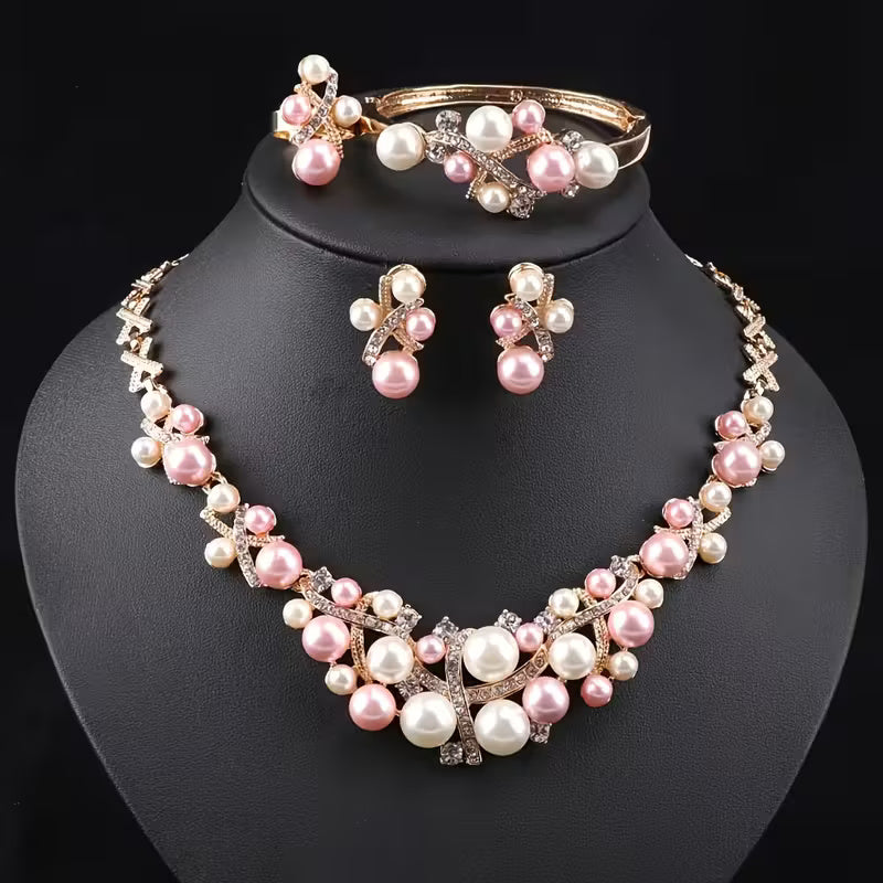 Luxury Pink & White Pearl Jewelry Set