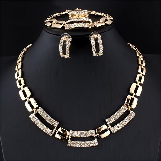 Elegant Gold-Plated Crystal Jewelry Set