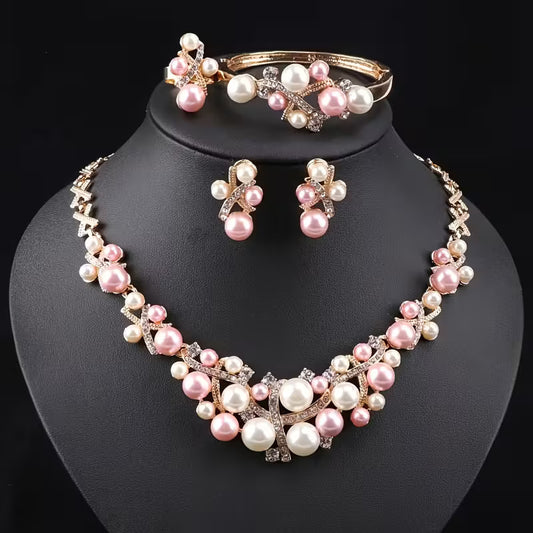 Luxury Pink & White Pearl Jewelry Set